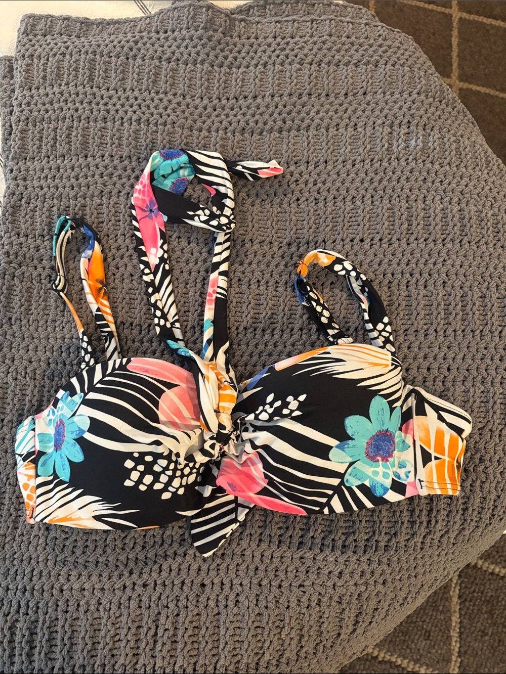 Coco Reef:  Floral Women's Bikini Top - Black with Multicolor Flowers (32/34C)